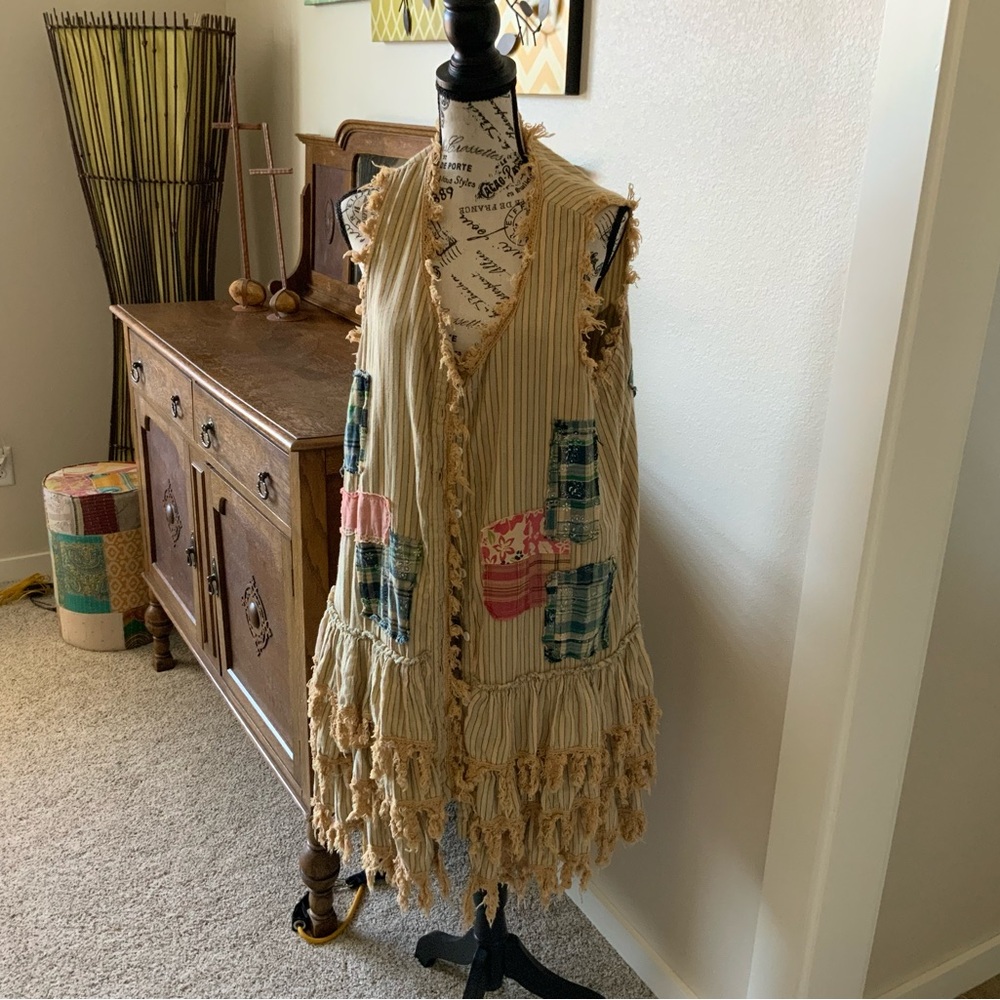 Jaded Gypsy Bohemian Fringe Vest with Patchwork Pockets
